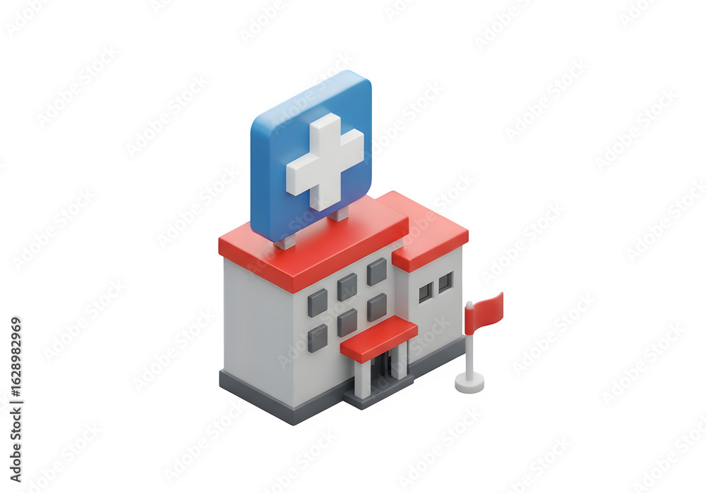 Fototapeta premium 3D Hospital Building Icon - Healthcare Medical Clinic, Emergency Service, Public Health, Wellness Facility, Treatment Care Symbol