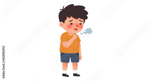 A boy is having a cold