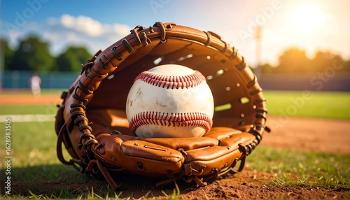 Wallpaper Mural Baseball glove and ball on field Torontodigital.ca