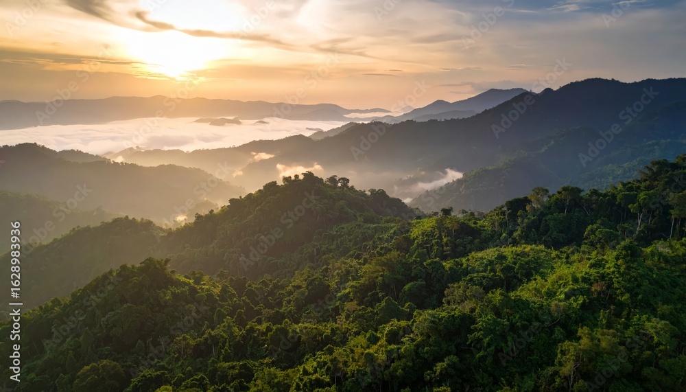 Tropical forest landscape with soft mist Tropical forest landscape with soft mist