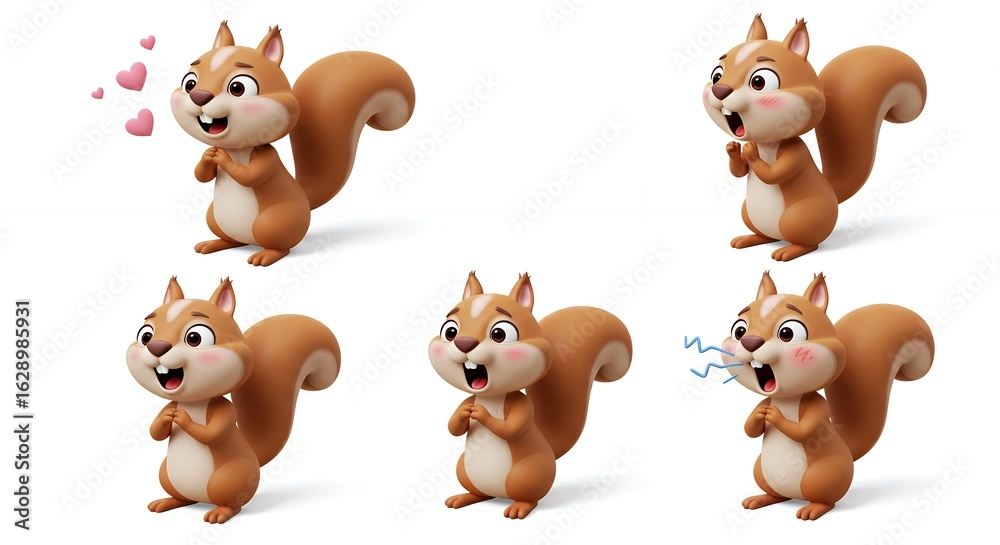 Fototapeta premium Animated squirrel expressions illustration set