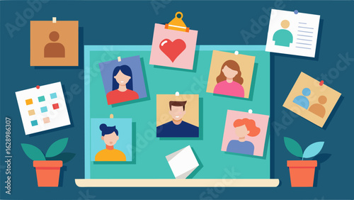 A bulletin board filled with photos of loved ones and memories reminds employees to prioritize their personal lives and relationships over work.