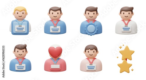Cartoon people illustrations with name tags