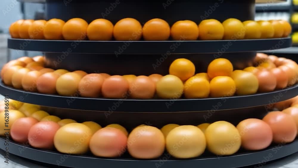 Vibrant Citrus & Tomato Tower Display, Rotating Produce Vibrant Citrus & Tomato Tower Display, Rotating Produce