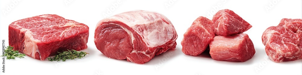 Obraz premium Raw beef cuts, various sizes and shapes