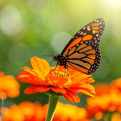 Monarch butterfly on vibrant orange flower
