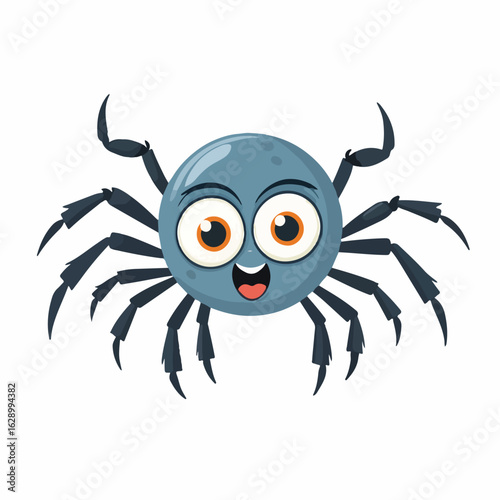 Flat doodle of a cartoon spider with big round eyes and little legs waving