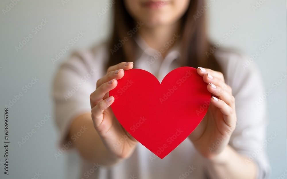 The woman is holding a red heart. High quality The woman is holding a red heart. High quality