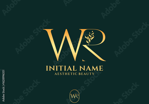 Letter WR Beauty Logo with Flourish Ornament Luxury Elegant Initial Logo Design for Aesthetic Beauty Brand