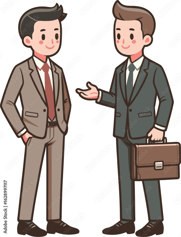 Fototapeta premium 話をするスーツの男性2人のイラスト
