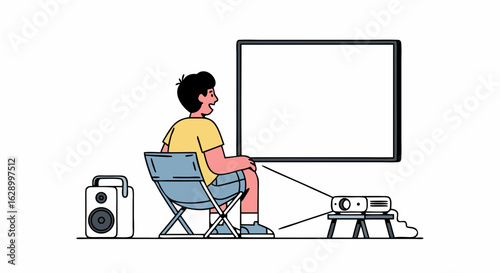 A Simplified Depiction of a Person Enjoying a Cinematic Experience at Home with a Projector Display Arrangement