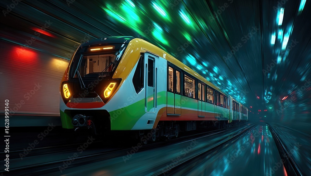 Fototapeta premium Fast train in a vibrant tunnel