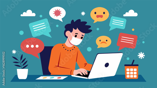 A comic strip depicting a person scrolling through their social media feed becoming more and more panicked as they absorb false information about the.