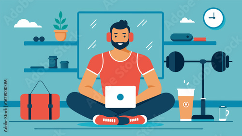 A fitness expert sitting in a studio surrounded by equipment discussing the importance of incorporating strength training into a wellrounded fitness. Vector illustration