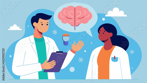 A doctor explaining to a patient how their unique brain chemistry may require a different dosage or frequency of ketamine treatment compared to others.