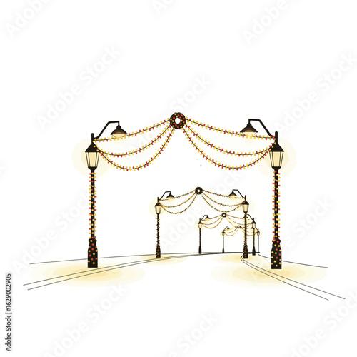 Christmas Lights Illuminating Street