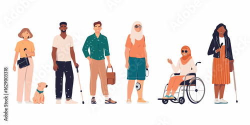 Diverse group of people with disabilities and a service dog