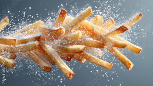Crispy French Fries Sprinkled with Salt Against a Gray Background