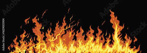 Vibrant and dynamic flame illustration depicting flames with orange and yellow colors against a dark background
