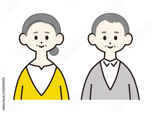 シニア夫婦　正面上半身　シンプルでフラットなイラスト