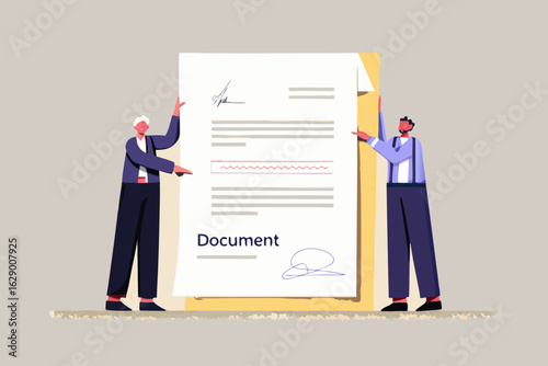 Two people holding up a signed document