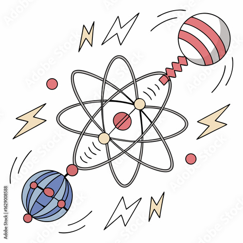 Abstract Atom Illustration with Pastel Colors and Dynamic Lines