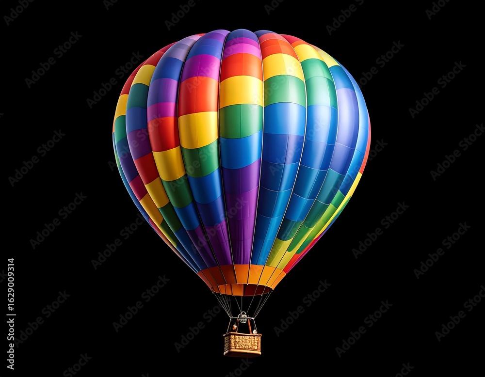 Obraz premium A vibrantly colored hot air balloon against a black background