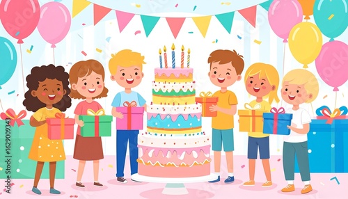 kids with birthday cake
