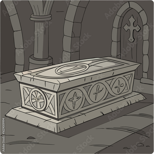 Ancient Stone Tomb in Gothic Crypt