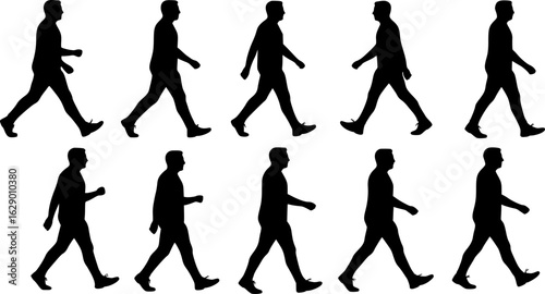 Set of manhood walking silhouettes - isolated vector illustration