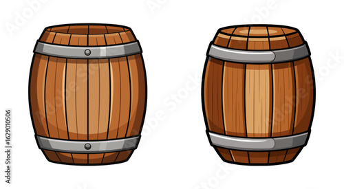 Set of flat wooden barrel vector illustration design