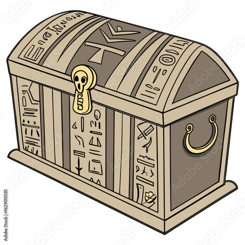 Beige Wooden Treasure Chest with Hieroglyphs