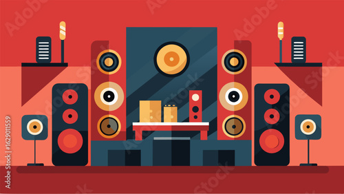 A room filled with speakers that visitors can control to create their own personalized surround sound experience showcasing the importance of sound Vector illustration