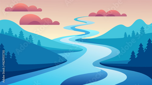 A calm river with gentle currents representing the steady progress and forward movement the patient has made in their recovery journey..