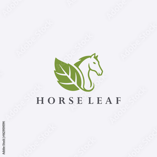 Horse leaf logo style icon design template vector illustration