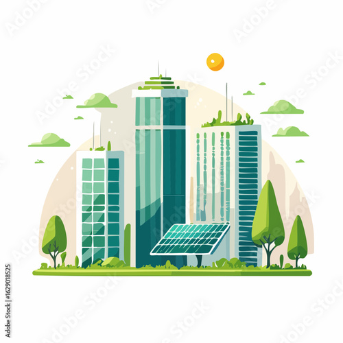 Detailed vector graphic of a reforestation scene, volunteers planting trees on a hillside, lush greenery, sustainability theme, HD flat illustration