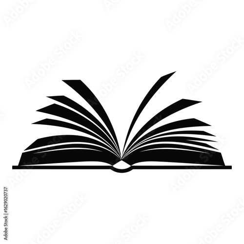 Art of open book with fanned pages, a symbol of knowledge and learning, isolated on white background