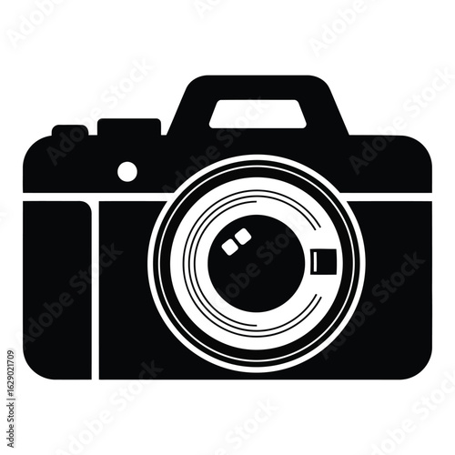 Art of black and white silhouette of a professional camera, symbolizing photography and capturing moments