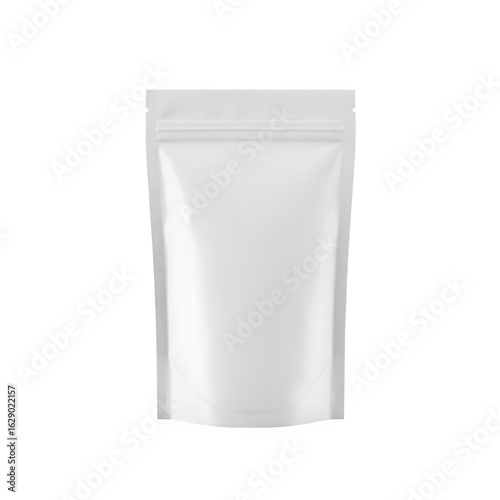 Blank White Stand-Up Pouch with Zipper Closure – Minimal Packaging Mockup, Isolated on White or Transparent Background