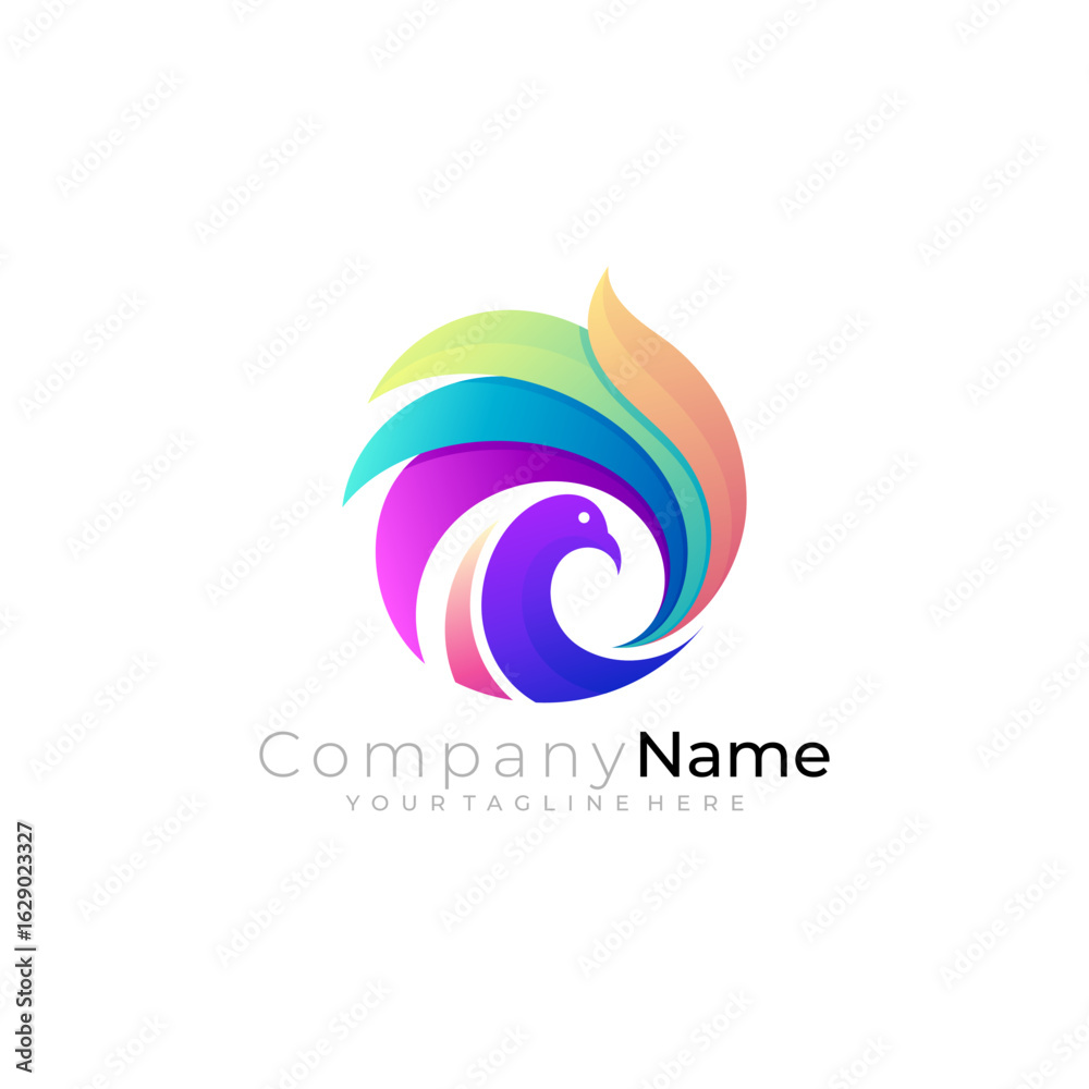 Fototapeta premium Peacock logo symbol and colorful style, 3d colorful style