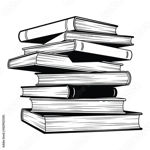 Art of a stack of old books, isolated on white background, representing knowledge and education