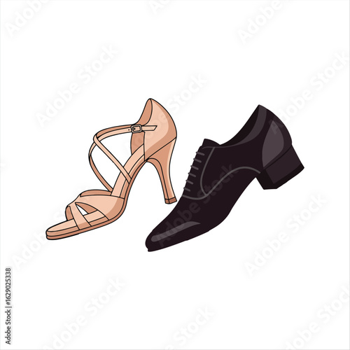 Elegant Ballroom Dance Shoes for Men and Women Flat Vector Style