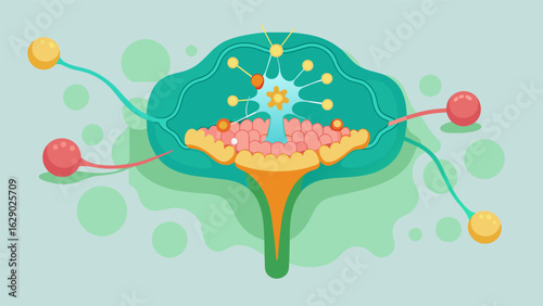 A crosssectional view of a synapse demonstrating how ketamine disrupts normal neurotransmitter communication..