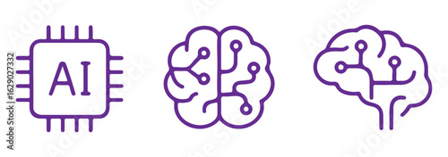 Artificial intelligence AI processor chip vector icon symbol. AI system icon illustration vector