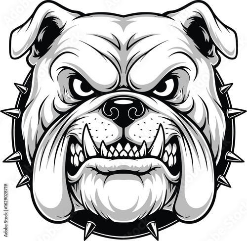 Fierce bulldog head with spiked collar silhouette