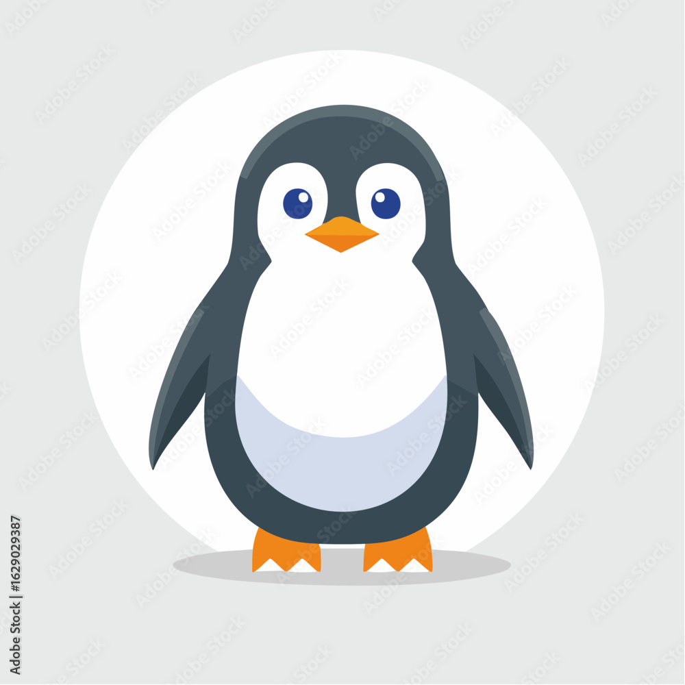Fototapeta premium Cute cartoon penguin illustration, front view, simple design.