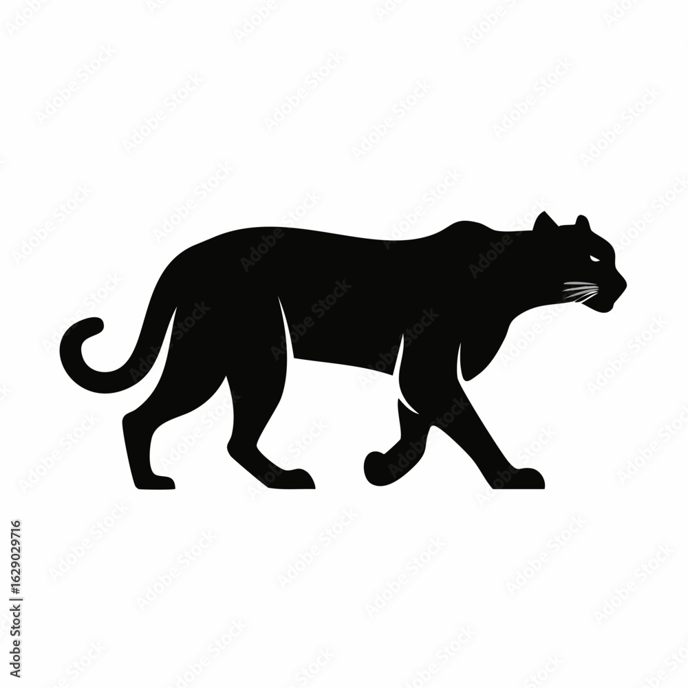 Obraz premium Silhouette of a sleek black panther walking confidently across a white background.