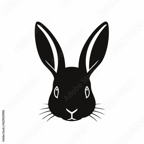 A stylized black silhouette of a rabbit's face, featuring long ears and whiskers.