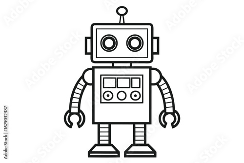 Cartoon robot with square head and circular eyes on white background character android