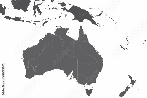 Vector gray scale map showing australia papua new guinea new zealand and surrounding islands and countries
